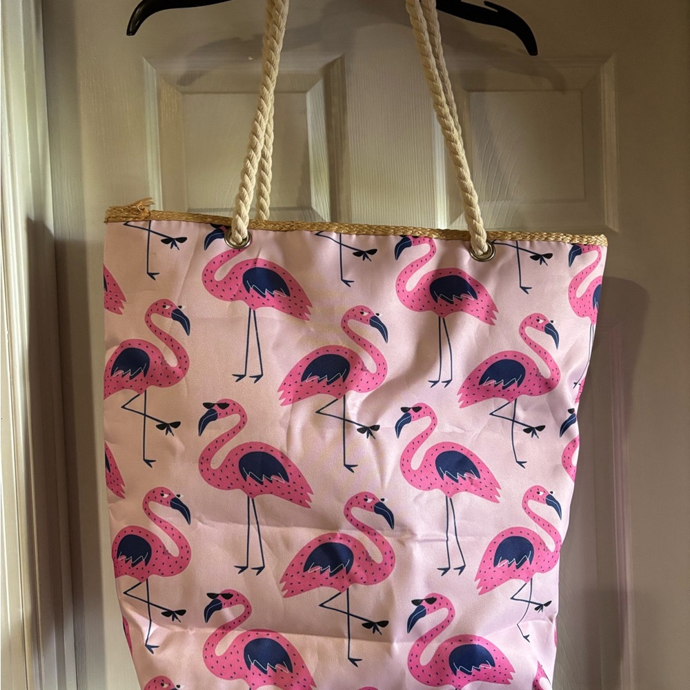 Pink Flamingo Print Tote Bag